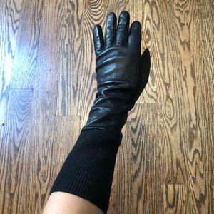 Club Monaco long black leather gloves size small